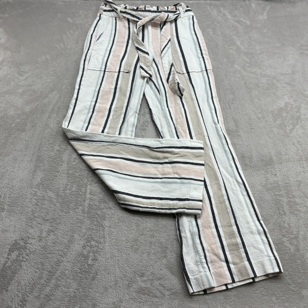 Karl Lagerfeld Wide Leg Pants Womens 4 White Striped Paperbag Waist Coastal Chic